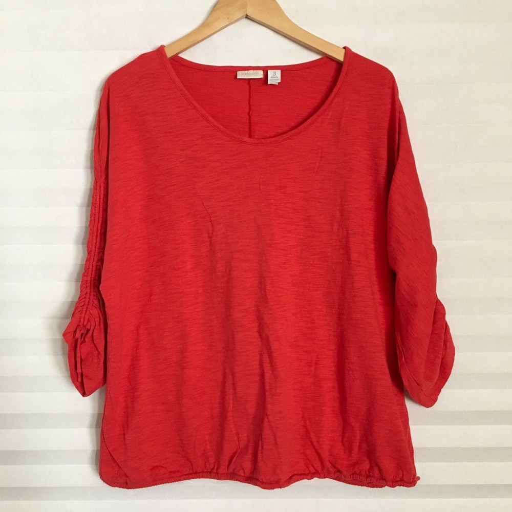 Chico's Womens Top Blouse Size 3 Cotton Blend Orange 3/4 Sleeve Drawstring Hem